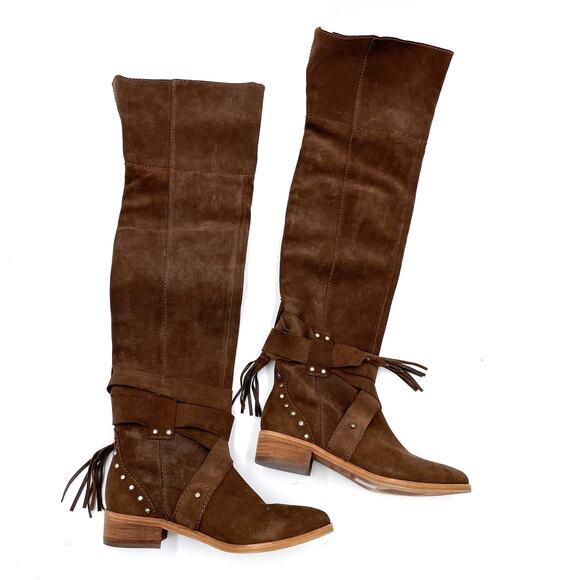 See By Chloe Dasha Boots Over the Knee Brown Suede Studded 36.5 / 6.5 - Picture 4 of 11